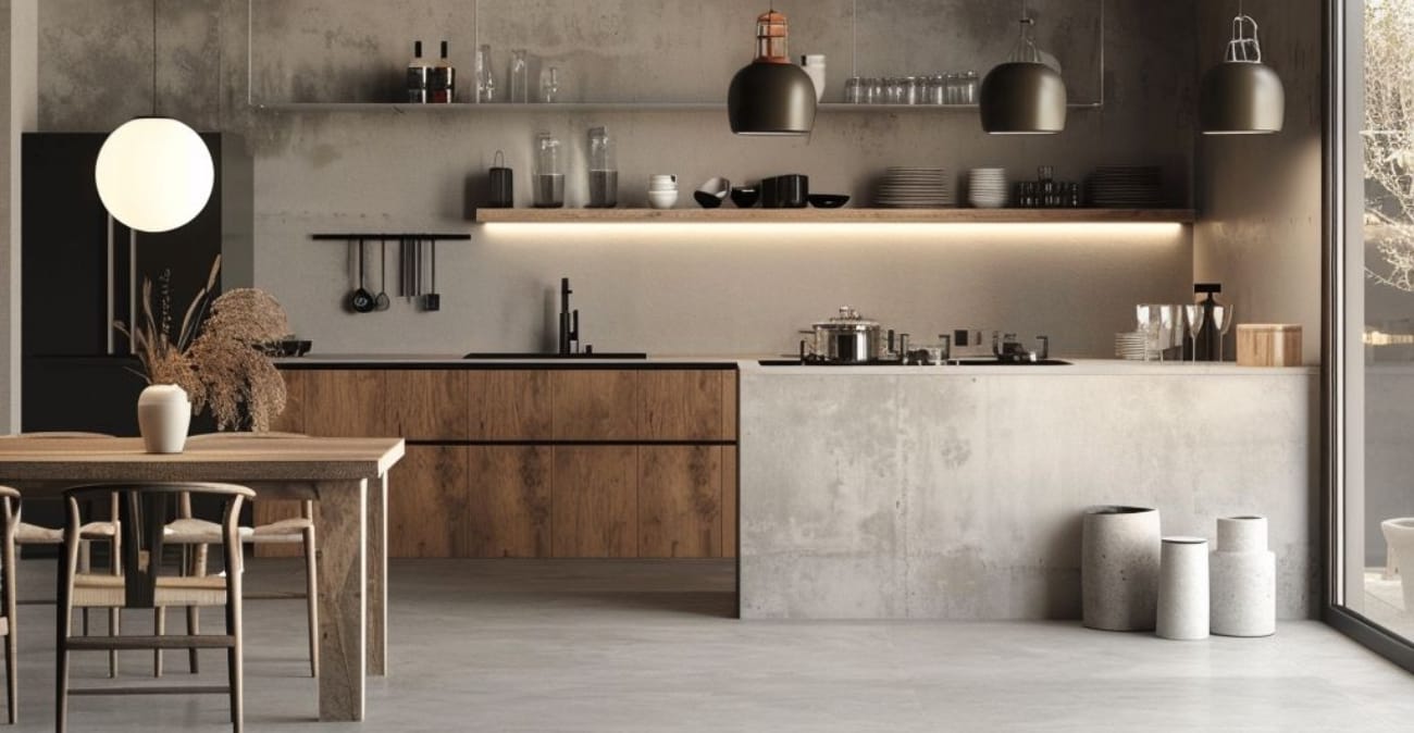 أرضيات مطابخ خرسانية لمظهر عصري يدوم سنوات