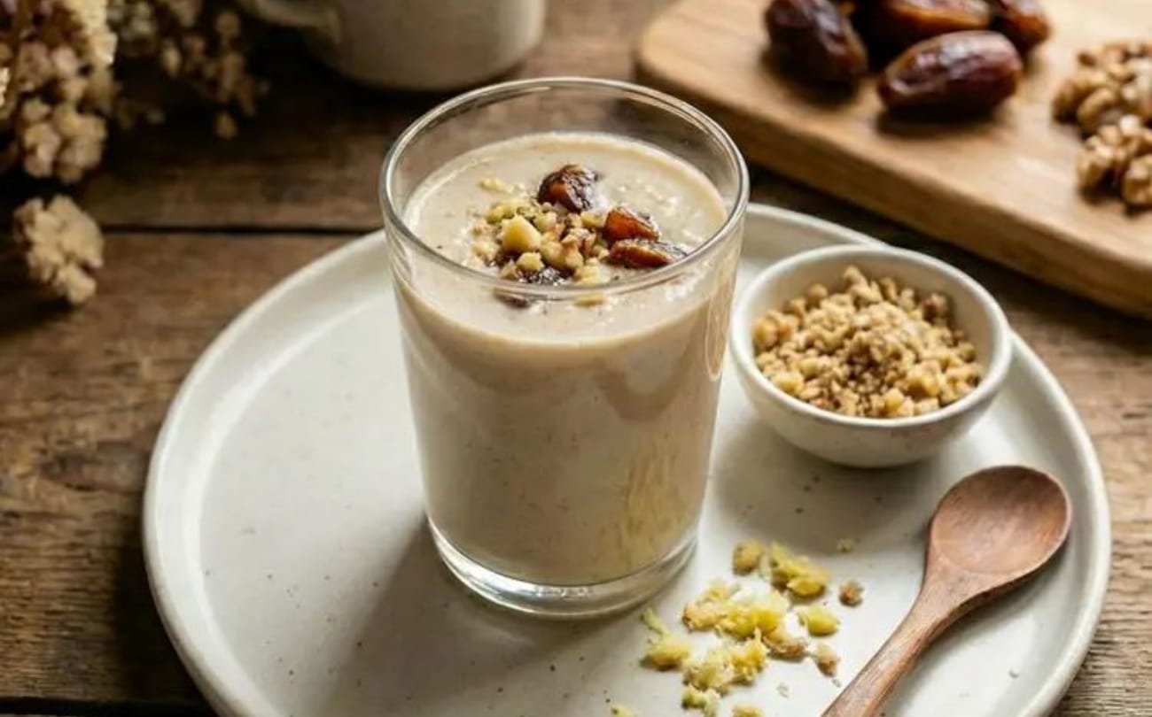 وصفة دافئة ولذيذة لتحضير مشروب التمر بالحليب بنكهة الهيل والقرفة بسهولة