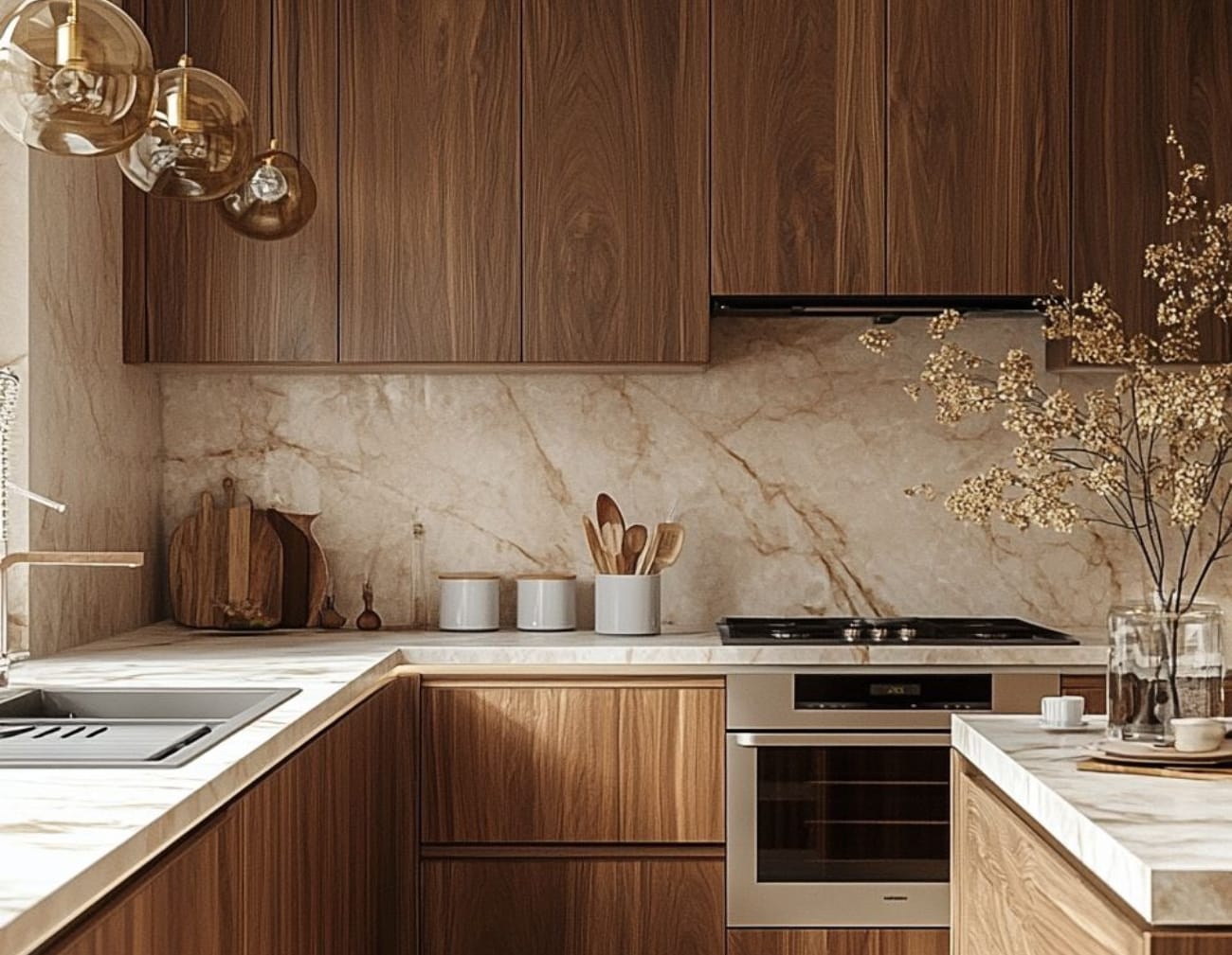 تصميم مطبخ بجمال خشب الجوز الكلاسيكي سيحوّل بيتك إلى مساحة فخمة