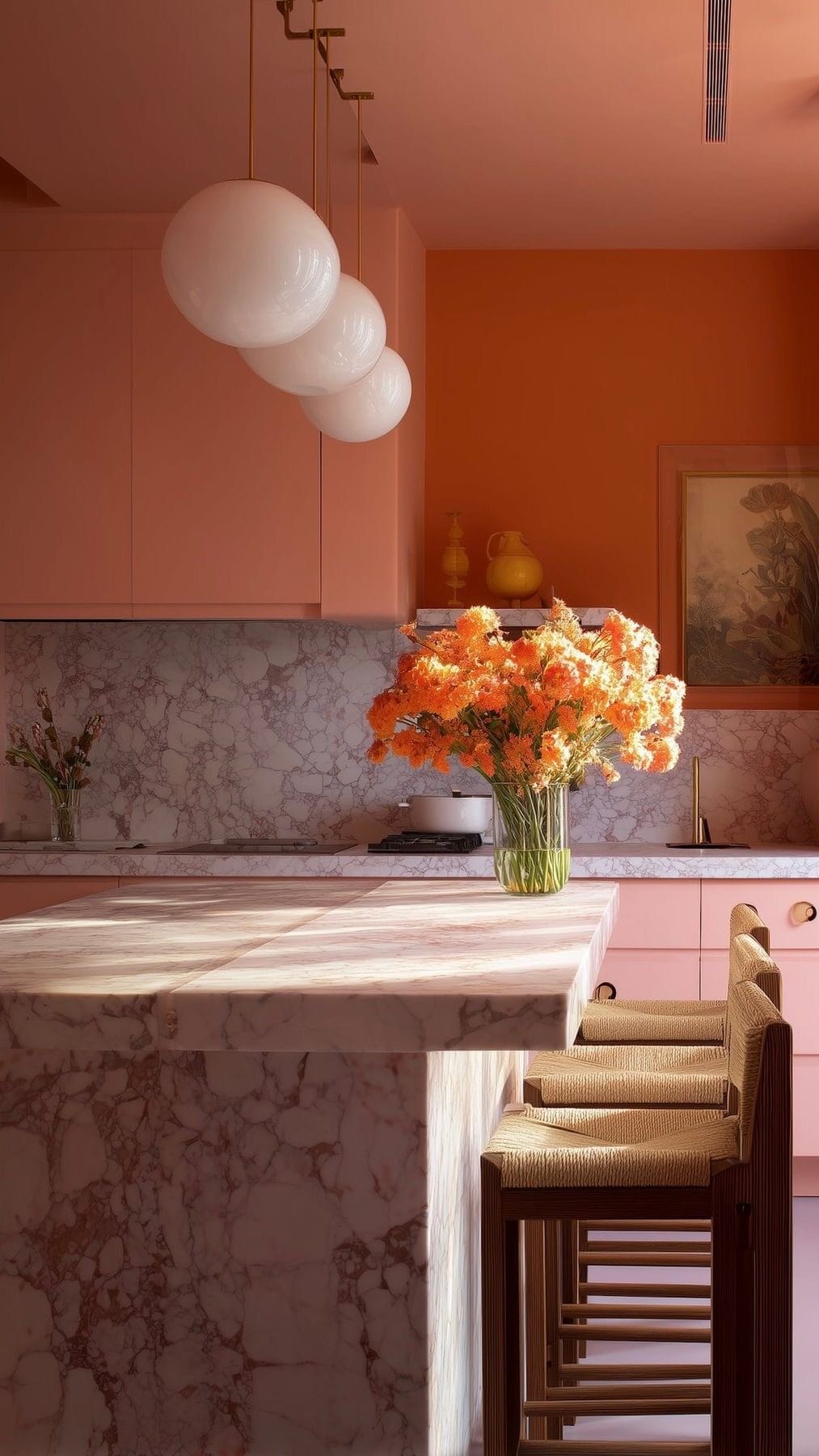 أفكار عصرية مدهشة لاعتماد الرخام الوردي في تصاميم مطابخ أنيقة
